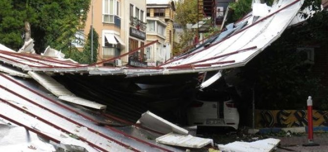 ŞİDDETLİ FIRTINA MALTEPE'DE ÇATILARI UÇURDU
