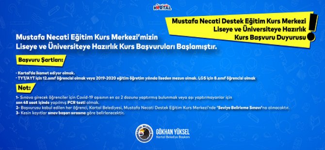 KARTAL BELEDİYESİ’NDEN LİSE VE ÜNİVERSİTEYE ÜCRETSİZ HAZIRLIK KURSU