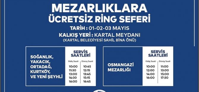 KARTAL BELEDİYESİ'NDEN RAMAZAN BAYRAMI'NDA MEZARLIKLARA ÜCRETSİZ ULAŞIM HİZMET