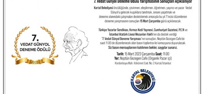 7.VEDAT GÜNYOL DENEME ÖDÜLÜ YARIŞMASININ SONUÇLARI AÇIKLANIYOR