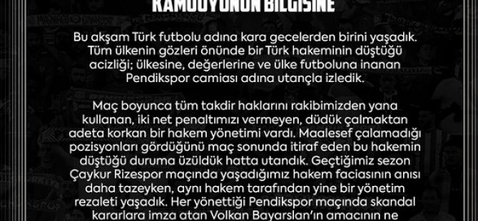 PENDİKSPOR KULÜBÜNDEN KAMUOYU AÇIKLAMASI