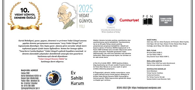 ''2025 VEDAT GÜNYOL YILI'' KAPSAMINDA DEBEME YARIŞMASI'NIN 10'UNCUSU DÜZENLENİYOR