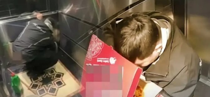 DÜZCE'DE SİPARİŞ SKANDALI: HEM PİZZAYI YEDİ HEM DE ASANSÖRÜ KİRLETTİ