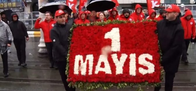 DİSK'TEN TAKSİM'DE 1 MAYIS ÇELENGİ:''MÜCADELE AZMİNİ SELAMLIYORUZ''
