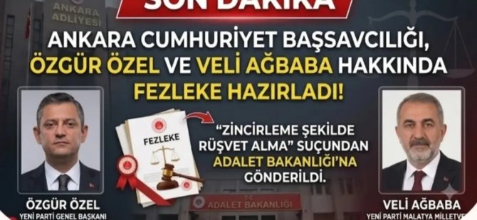 ANKARA CUMHURİYET BAŞSAVCILIĞINDAN ÖZGÜR ÖZEL VE VELİ AĞBABA HAKKINDA FEZLEKE