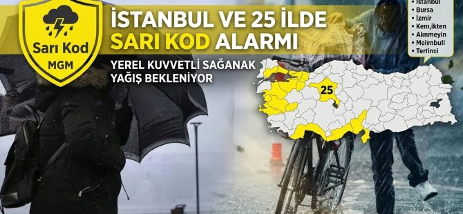 METEOROLOJİDEN SARI KOD ALARMI: İSTANBUL DAHİL 25 İLDE KUVVETLİ YAĞIŞ UYARISI