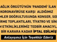 PENDİK BELEDİYESİ TÜM ETKİNLİKLERİ İPTAL ETTİĞİNİ DUYURDU